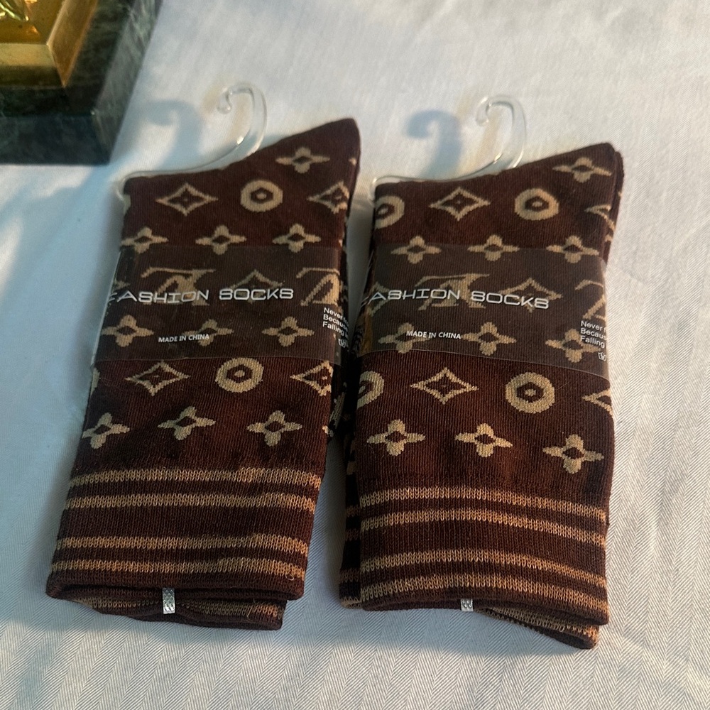 Fashion Socks Men’s Brown Patterned Crew Socks
